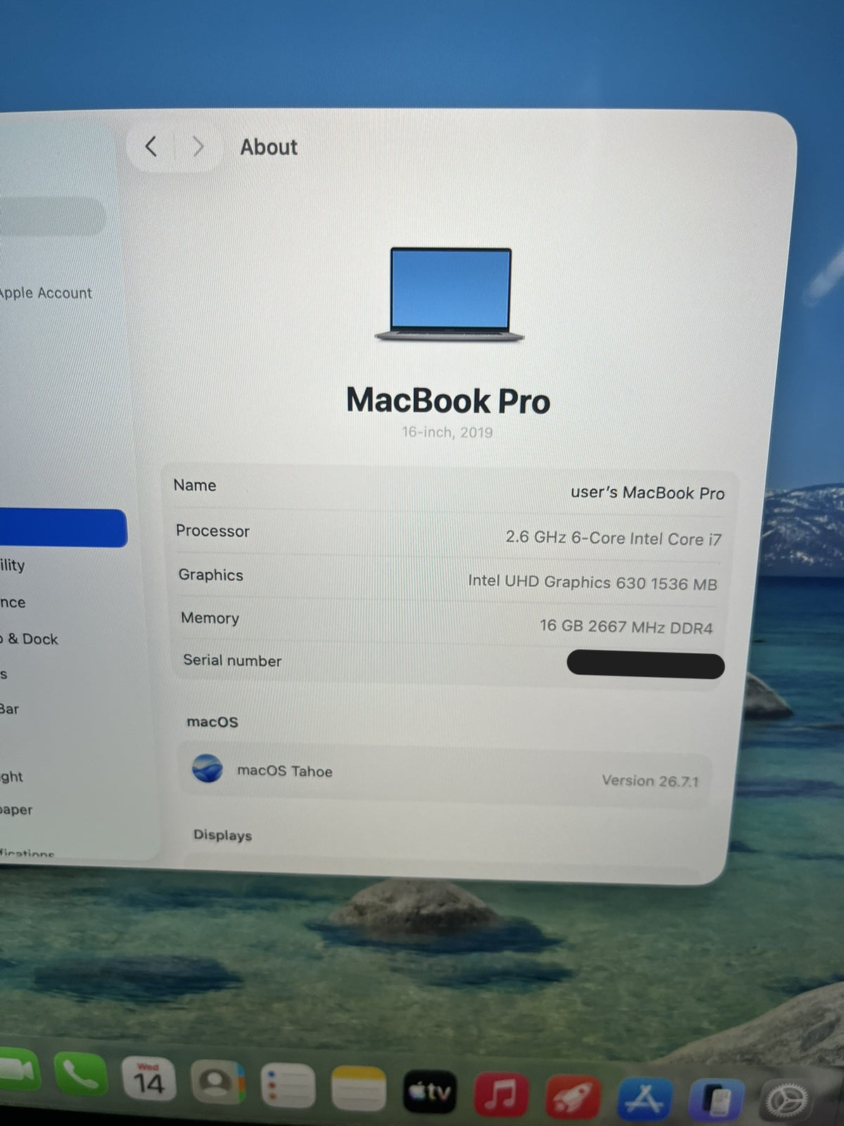 Apple MacBook Pro 16in  i7 9750H 2.6 GHz 16 GB 512GB macOS A2141