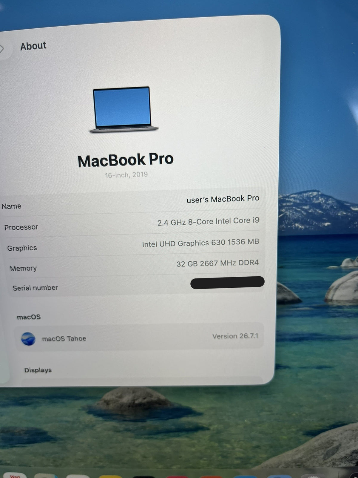 Apple MacBook Pro 2019 16in A2141 i9 9980HK 2.4GHz 32GB RAM 1TB macos