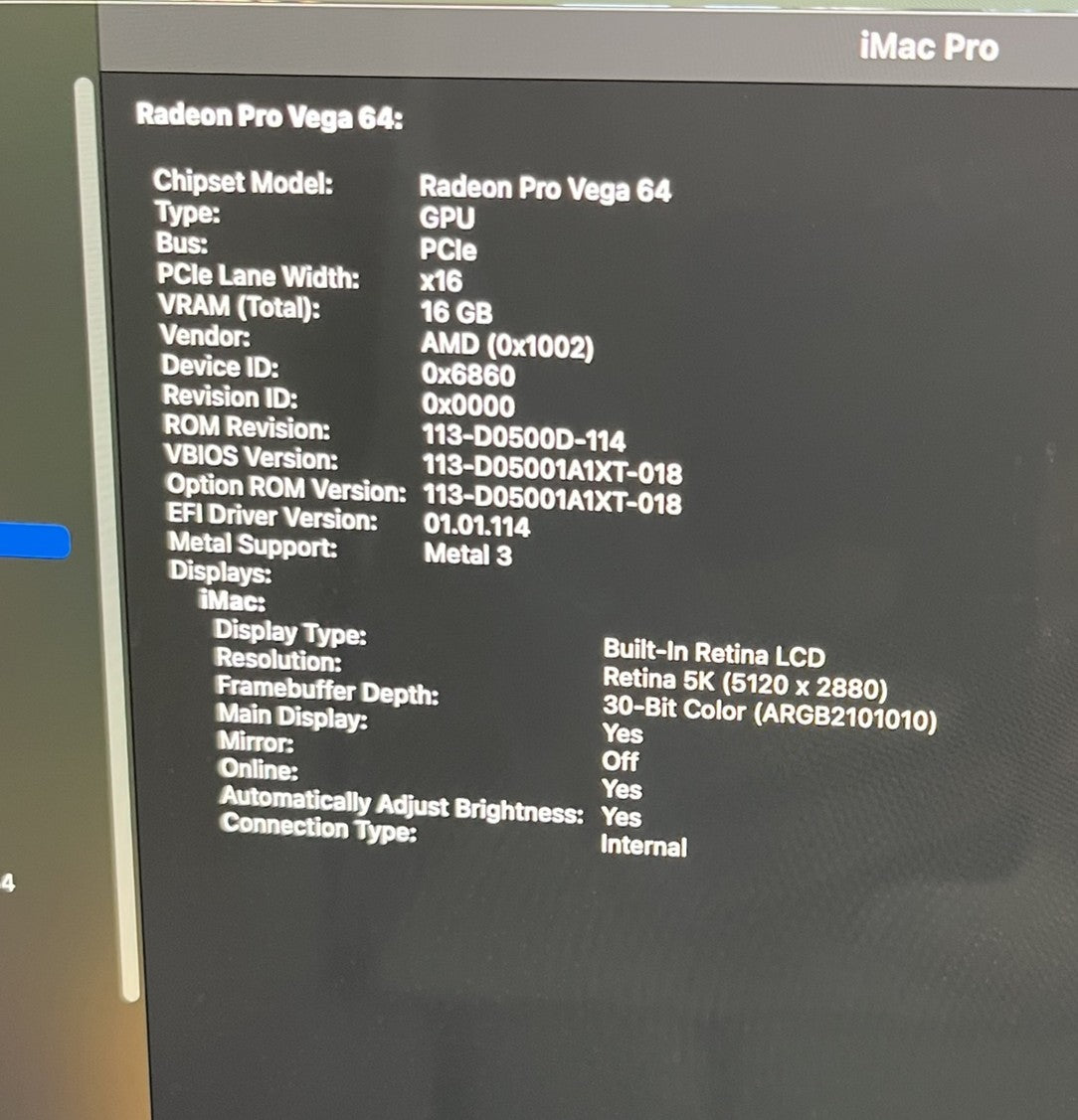 Apple iMac Pro 27in Xeon W-2150B 3.0GHz 64GB RAM 1TB macOS Radeon Pro Vega 64