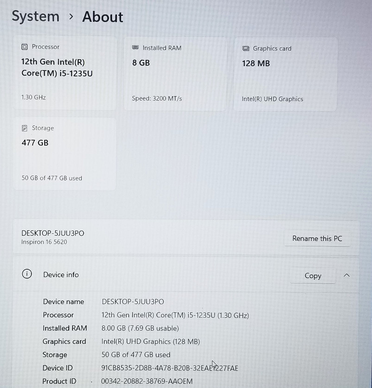 Dell Inspiron 16 5620 16 In i5-1235U, 8GB, 512GB