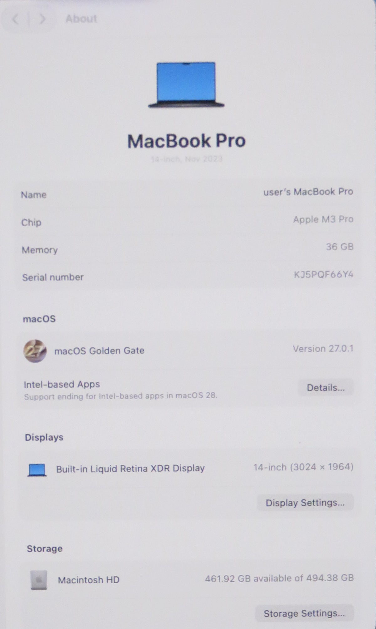 Apple Macbook Pro 2023 14in Retina XDR M3 Pro 36GB RAM 512GB macOS A2992