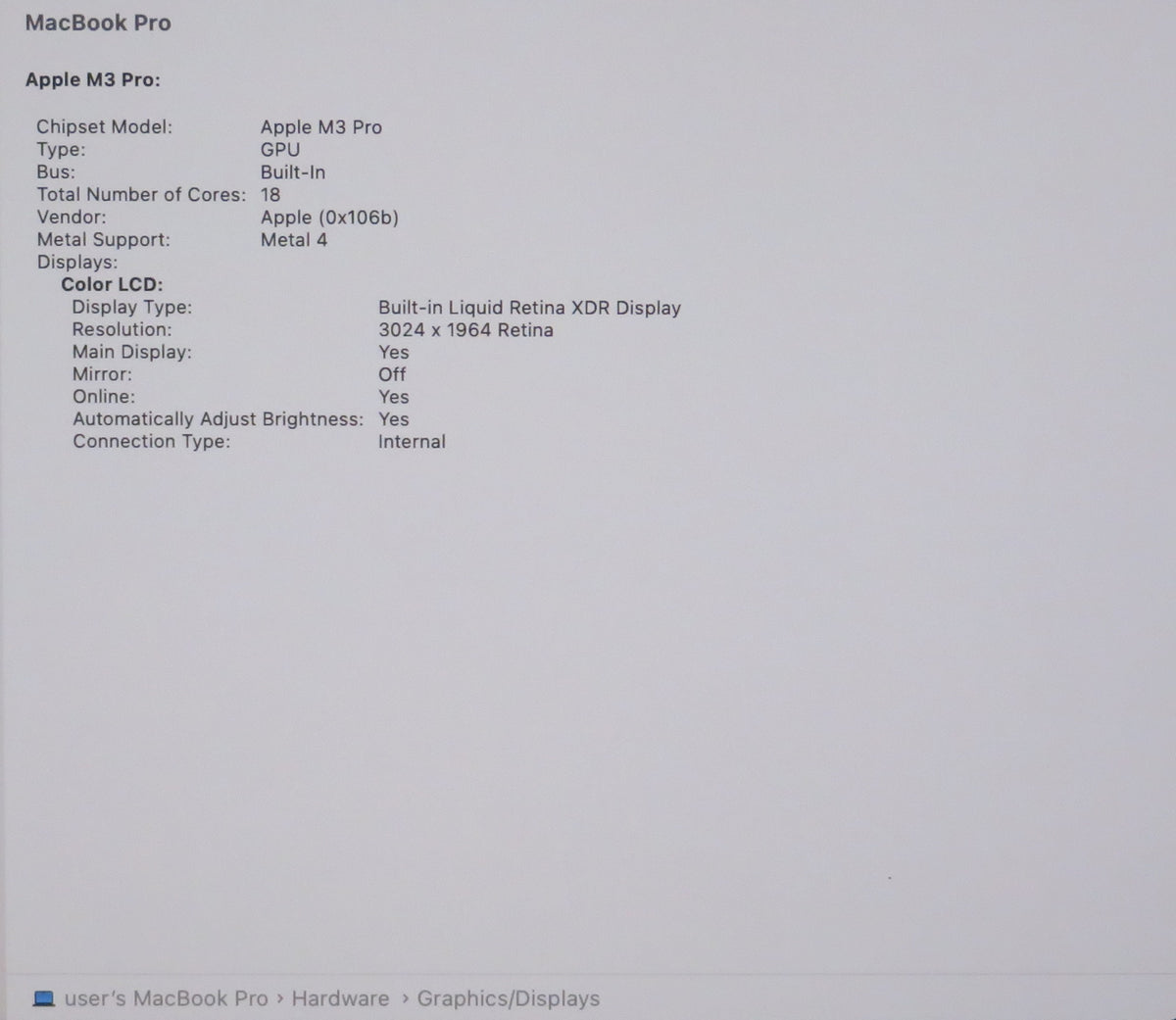 Apple Macbook Pro 2023 14in Retina XDR M3 Pro 36GB RAM 512GB macOS A2992