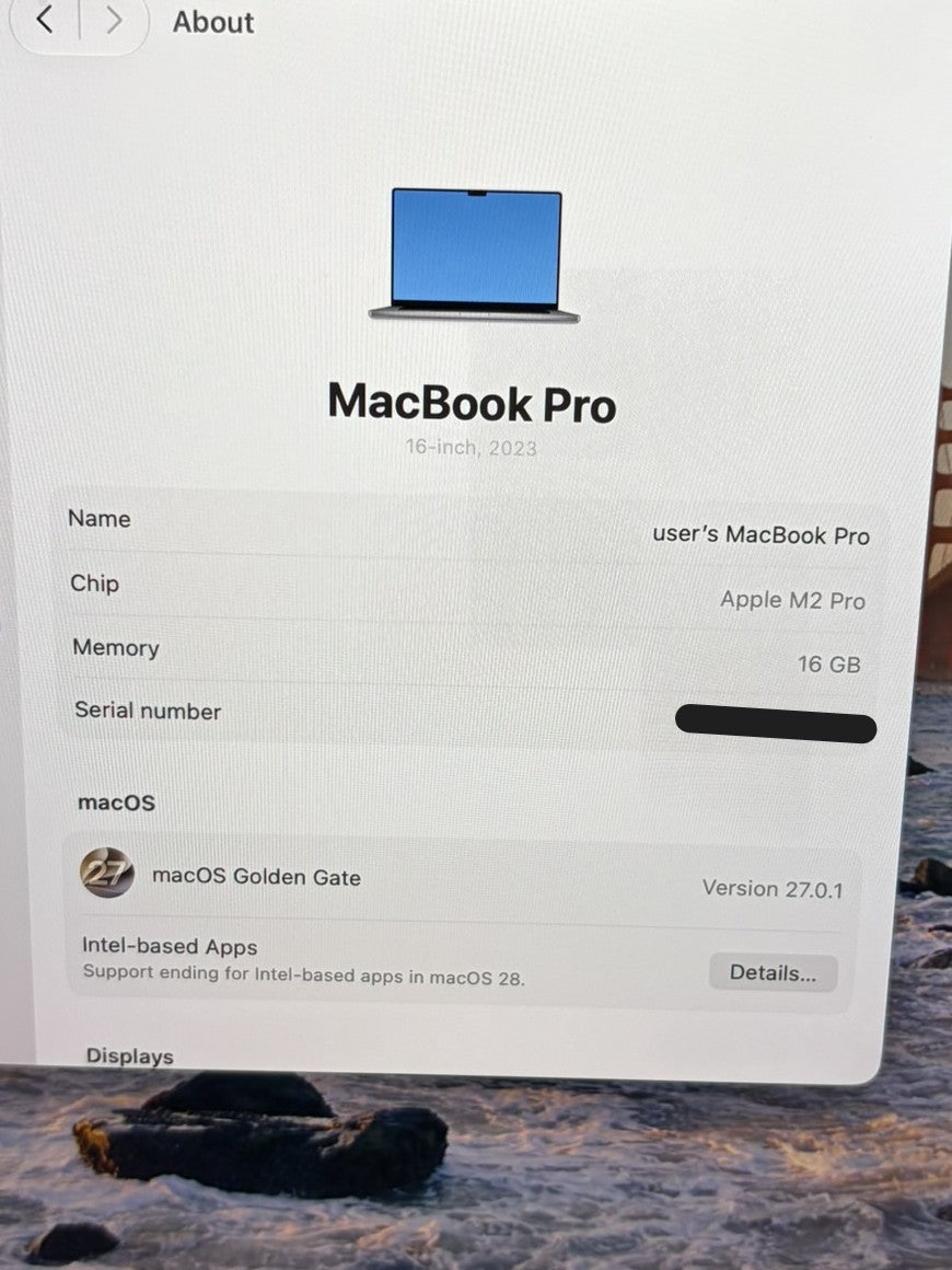 Apple Macbook Pro 2023 16in Retina M2 Pro 16GB RAM 512GB Tahoe A2780