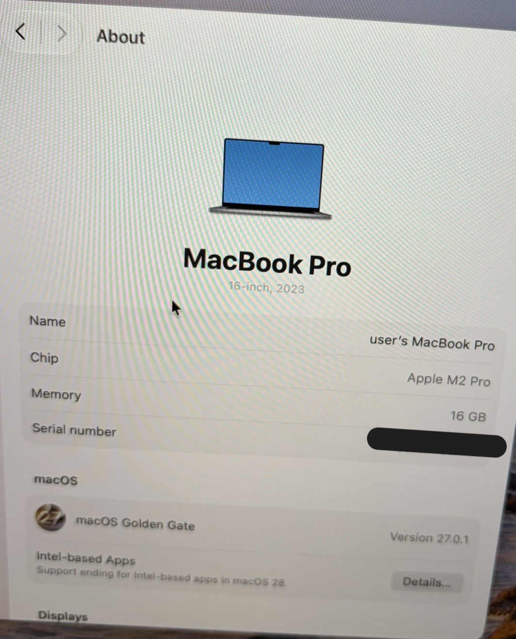 Apple Macbook Pro 2023 16in Retina M2 Pro 16GB RAM 512GB Tahoe A2780