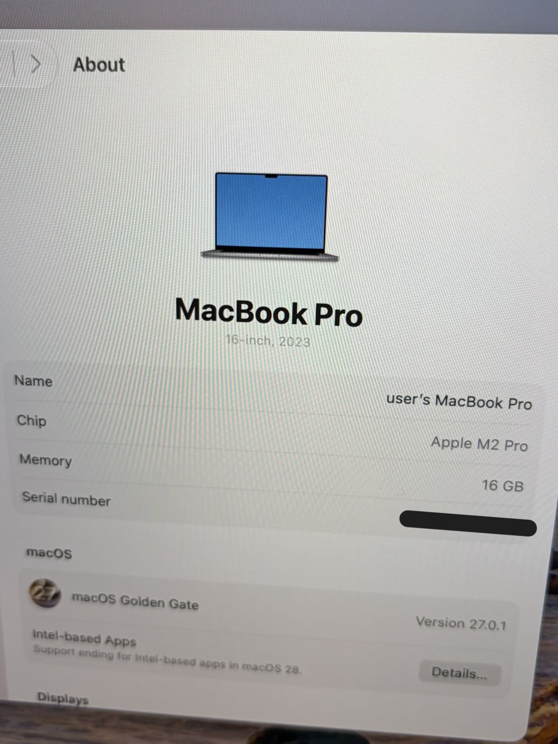 Apple Macbook Pro 2023 16in Retina M2 Pro 16GB RAM 512GB A2780