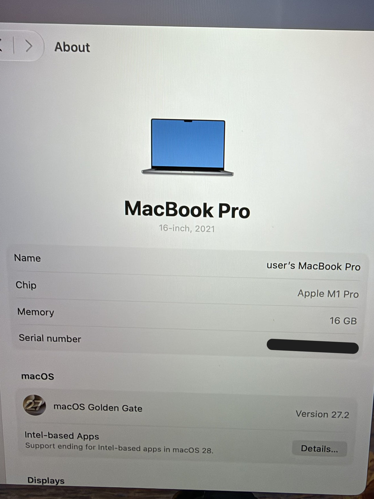 Apple Macbook Pro 2021 16in Retina XDR M1 Pro 16GB RAM 512GB macOS A2485