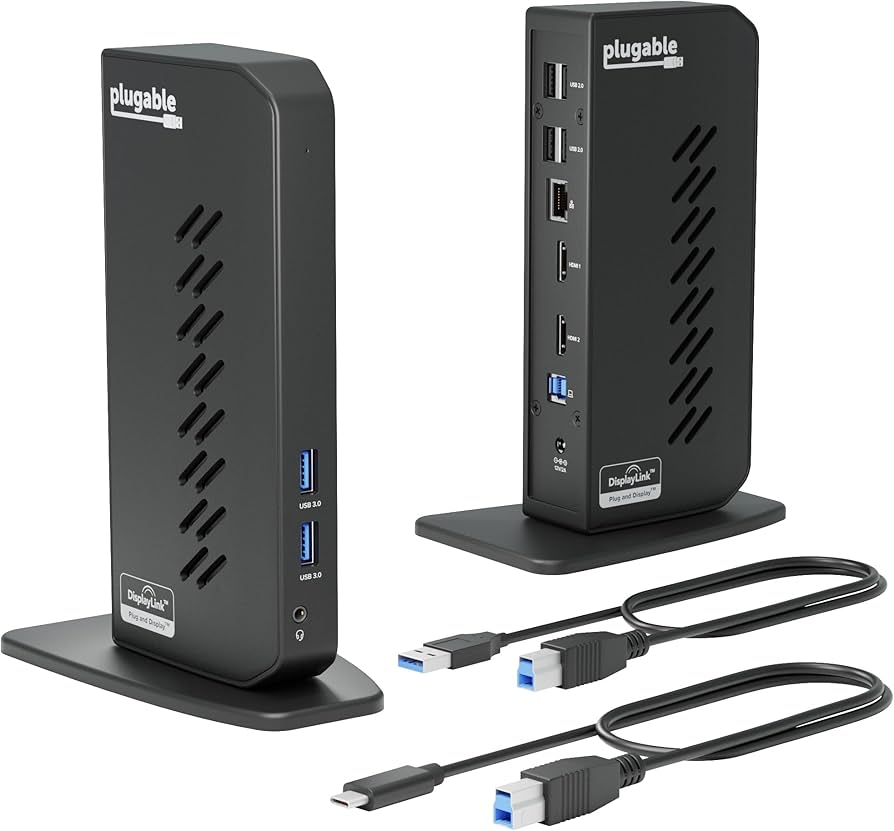 Plugable Dual 1080p HDMI Universal Docking Station for USB-C & USB 3.0 Laptop - 10 Ports